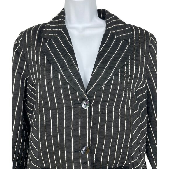 Chicos Black & White Striped Textured Blazer Jacket Size 2 US L - Picture 2 of 8